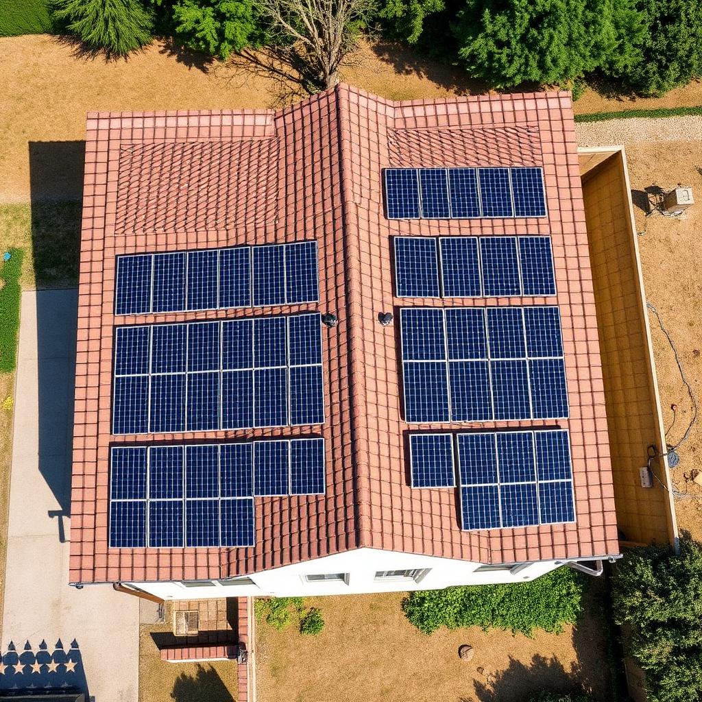 Vue aérienne d'une toiture équipée de panneaux DualSun